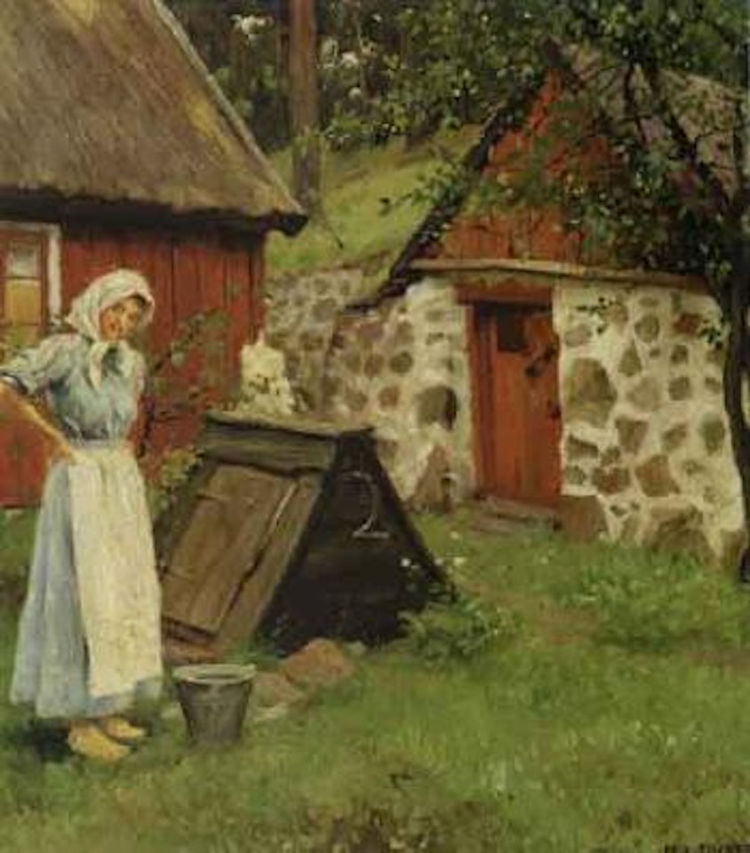 The forester's farmyard with girl, Baastad by Paul Fischer