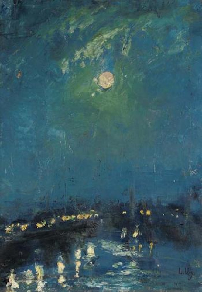 The River Thames, London, moonlight by Lesser Ury