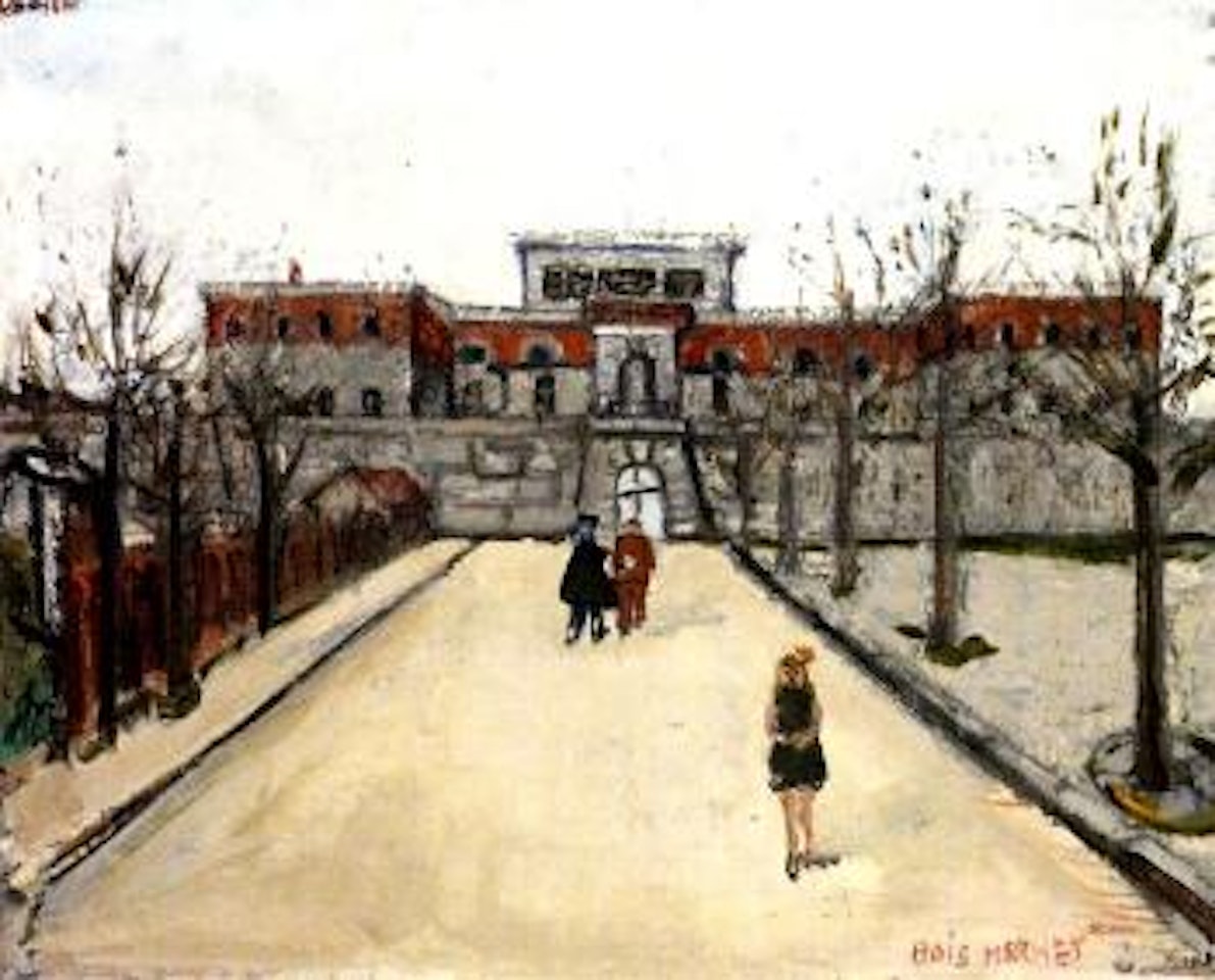 Bois Mermet. Landscape with houses and a small person behind the window by Willy Guggenheim Varlin