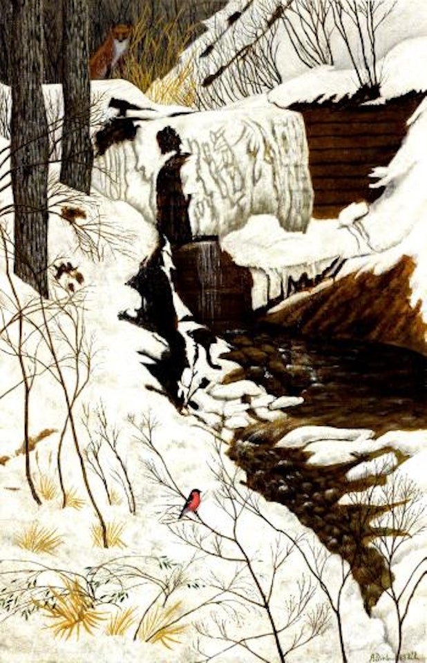 A waterfall in winter by Adolf Dietrich