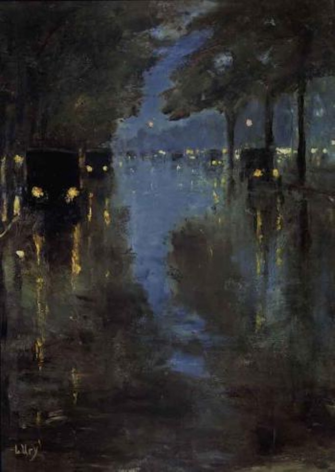 Nocturnal street scene, Berlin by Lesser Ury