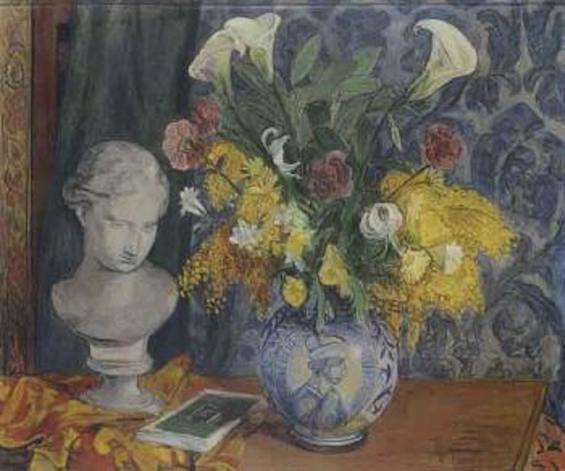 Still life with flowers and bust by Hans Purrmann