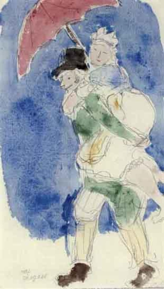 Etude de costume pour ballet d'opera Nidjinska, couple a l'ombrelle by Marc Chagall