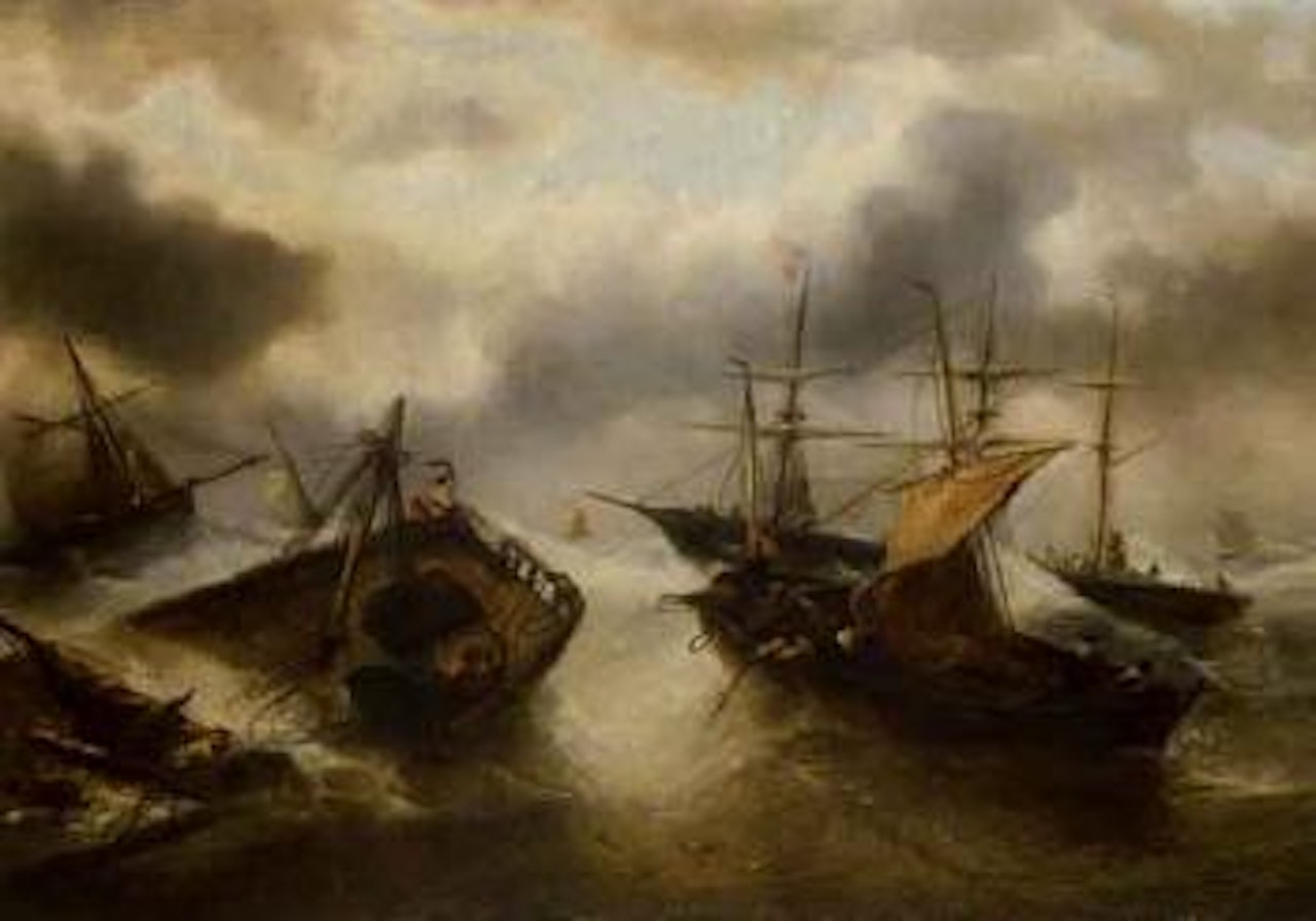Marine - paysage Cotier avec pecheurs sur une mer agitee by François Etienne Musin