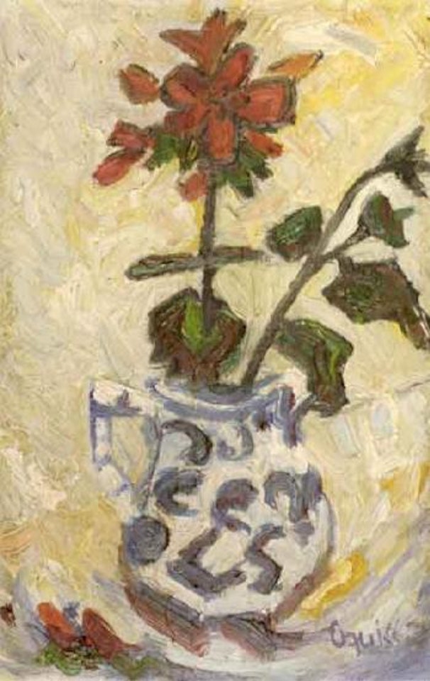 Flowers in pottery jug by Takanori Oguiss