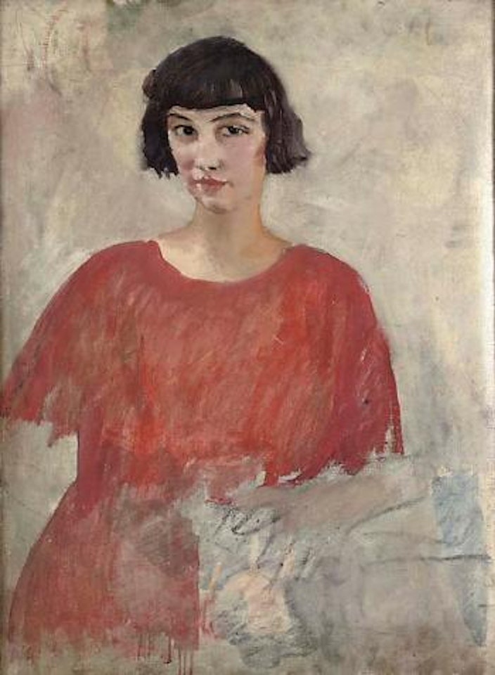 Portrait of a young woman in a red tunic by Augustus Edwin John