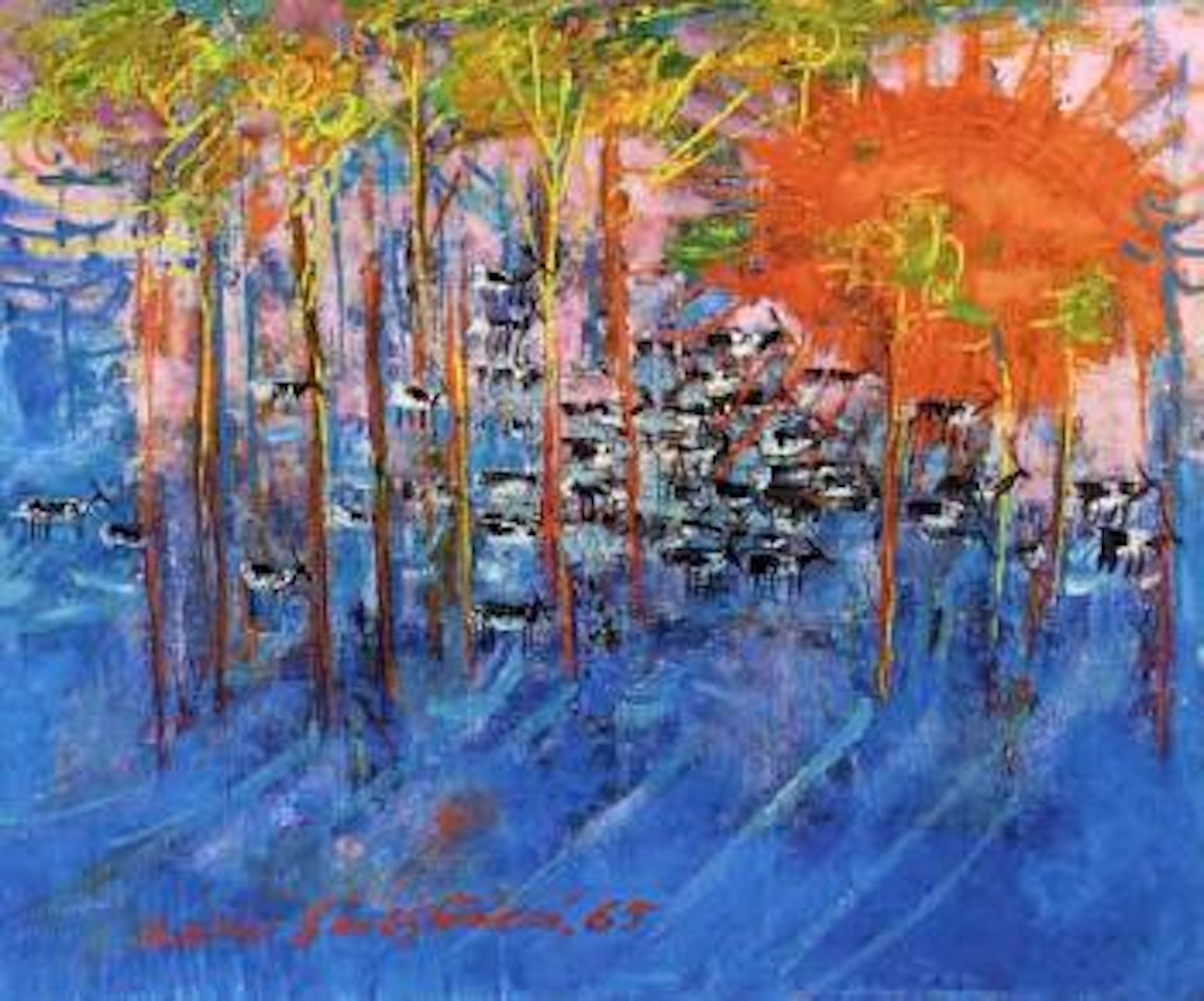 Autumn landscape with reindeer by Reidar Särestöniemi
