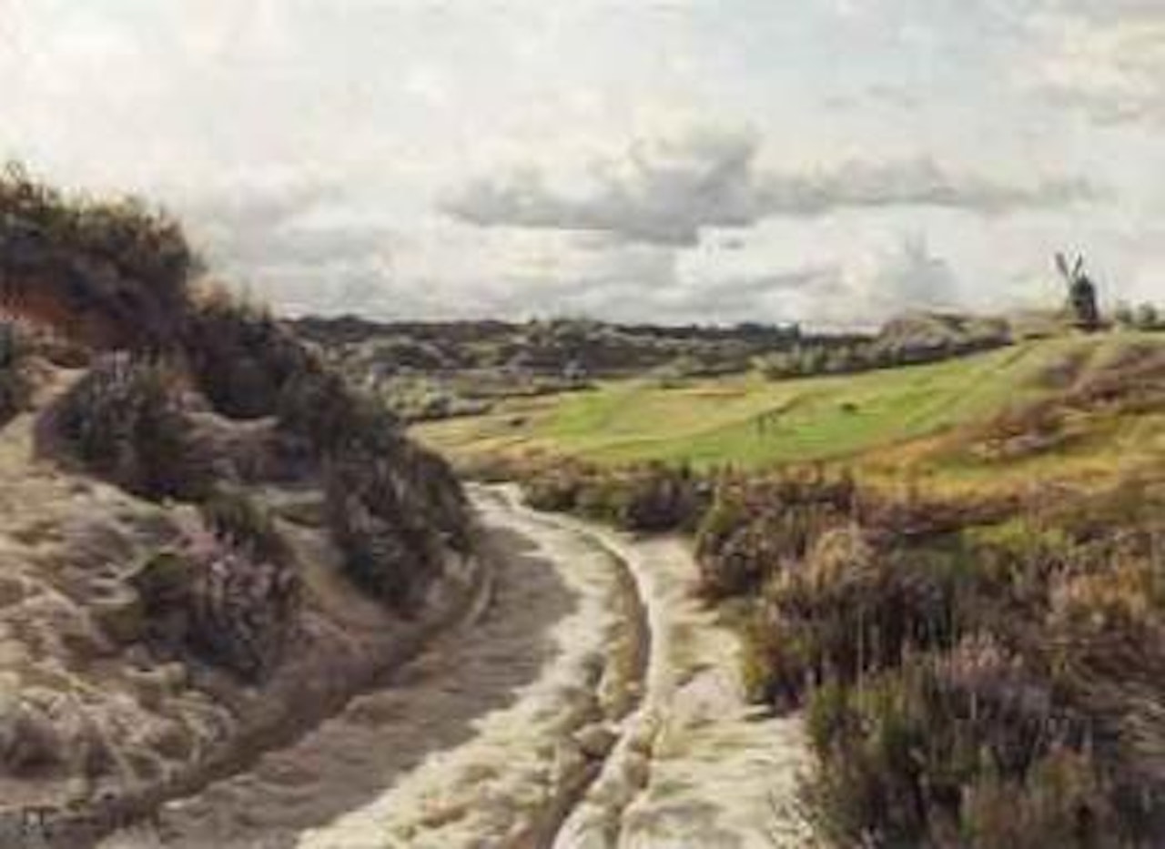 Sandy road through landscape by Peder Mork Monsted