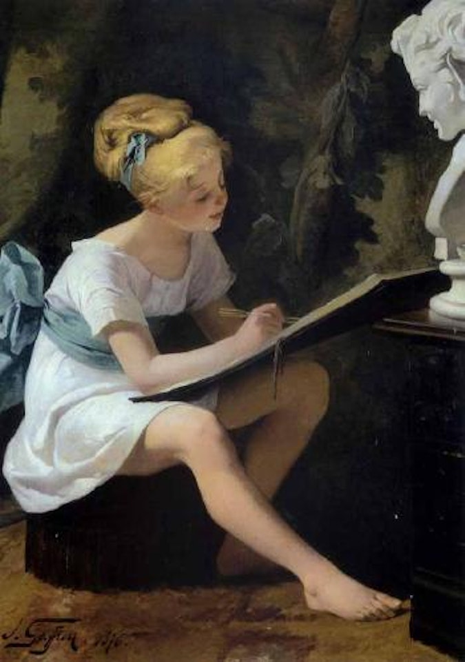 Girl drawing bust by Henry Jules Jean Geoffroy