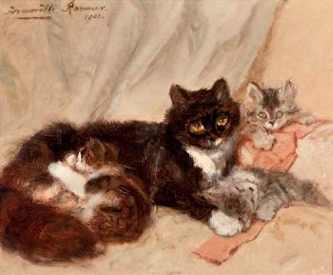 Mother cat and her kittens by Henriette Ronner-Knip