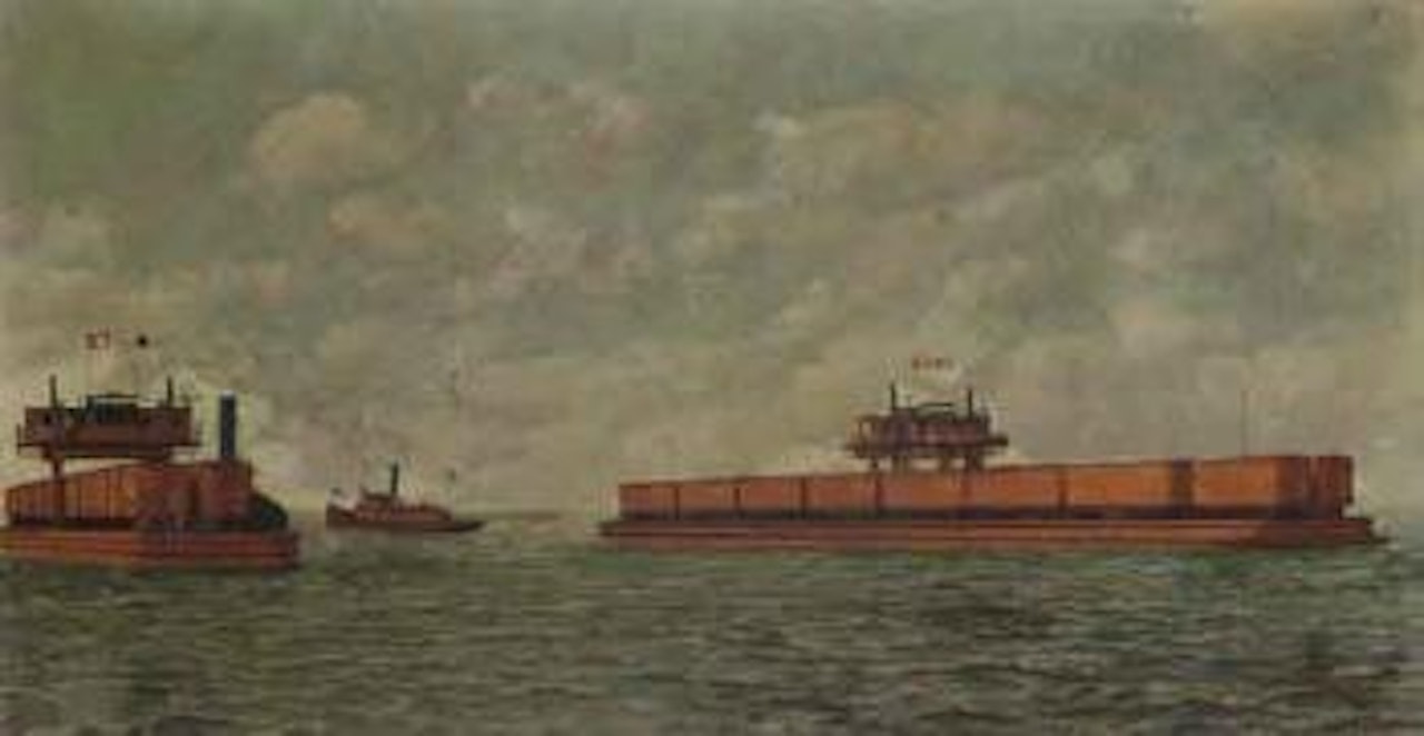 The New York P and N number 5 and number 4 with tug by Antonio Jacobsen