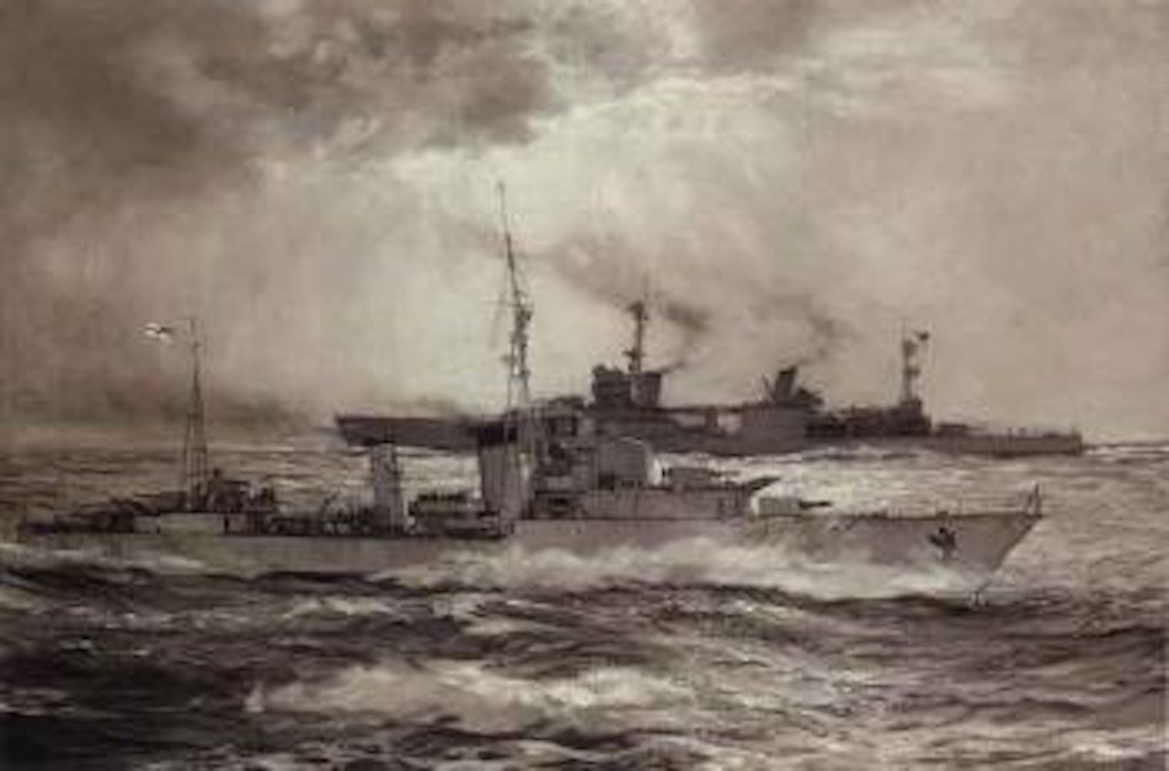 Two flags in the Atlantic by Montague Dawson