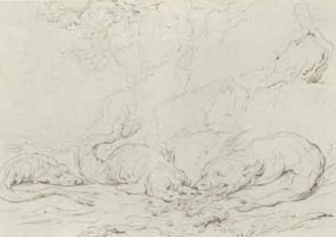 Sea serpents on the shore. Study of a man by Thomas Rowlandson