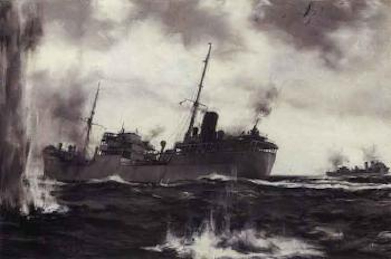 The tanker Ohio gets through by Montague Dawson