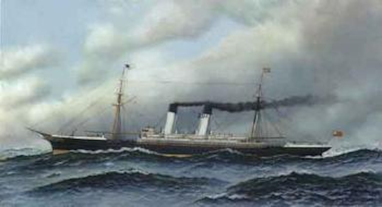 The National Line's steamer America at sea by Antonio Jacobsen