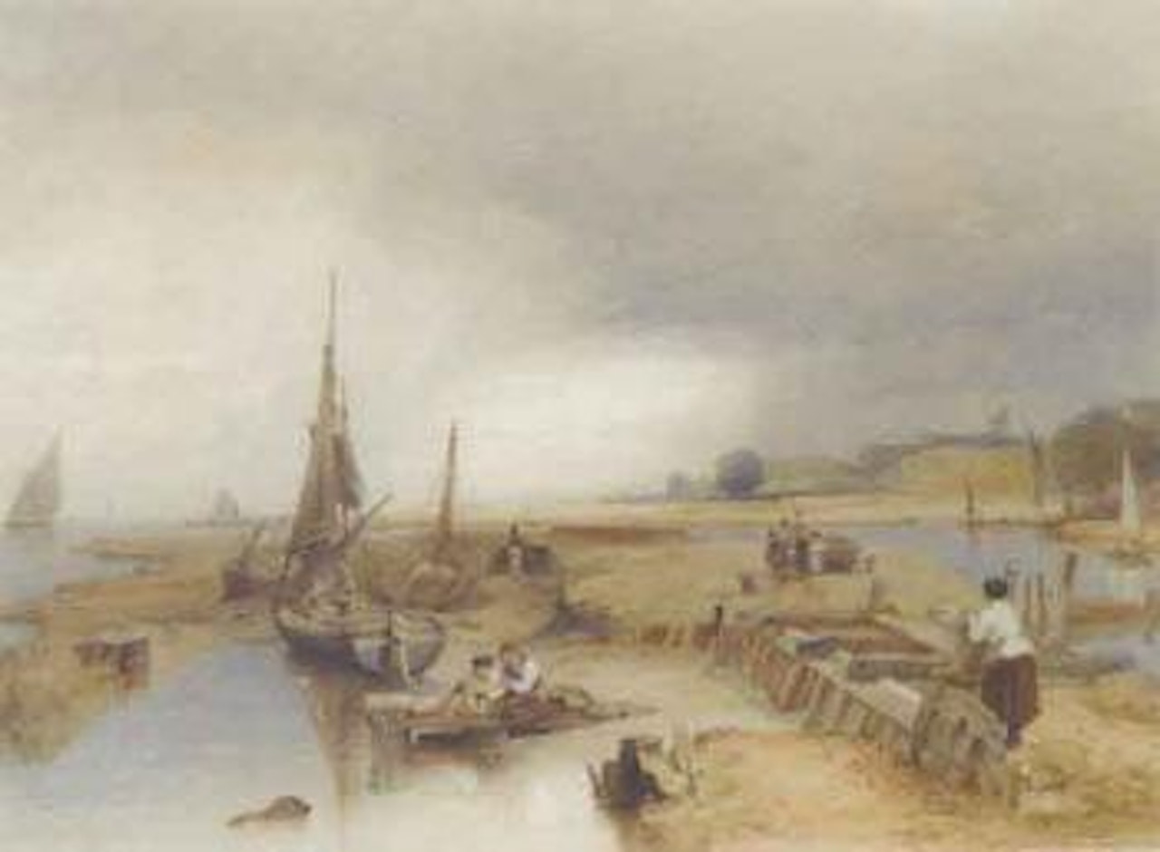 Children fishing in an estuary by Edward Duncan