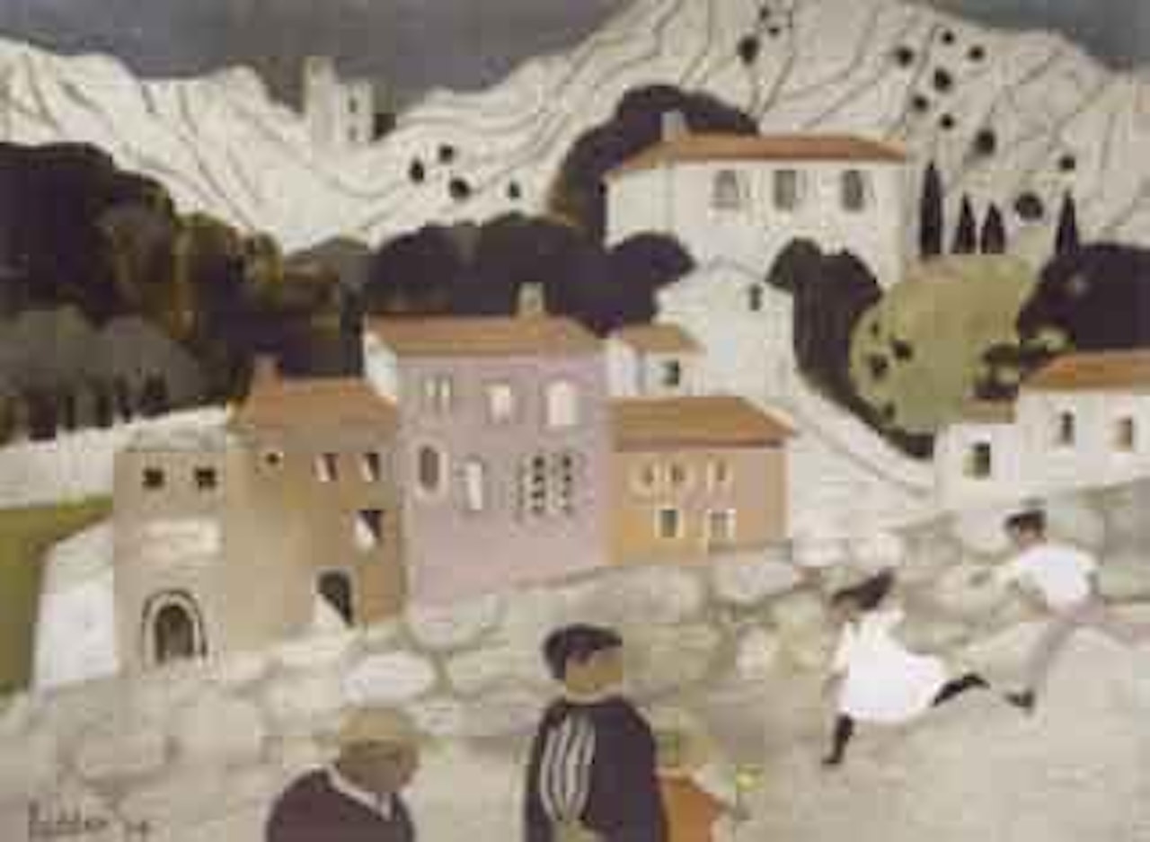 Children playing in a hillside village by Mary Fedden