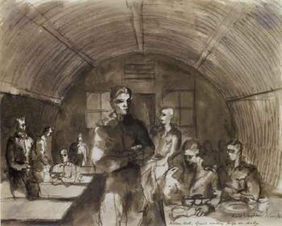 Nissen hut, guard waiting to go on duty by Keith Vaughan