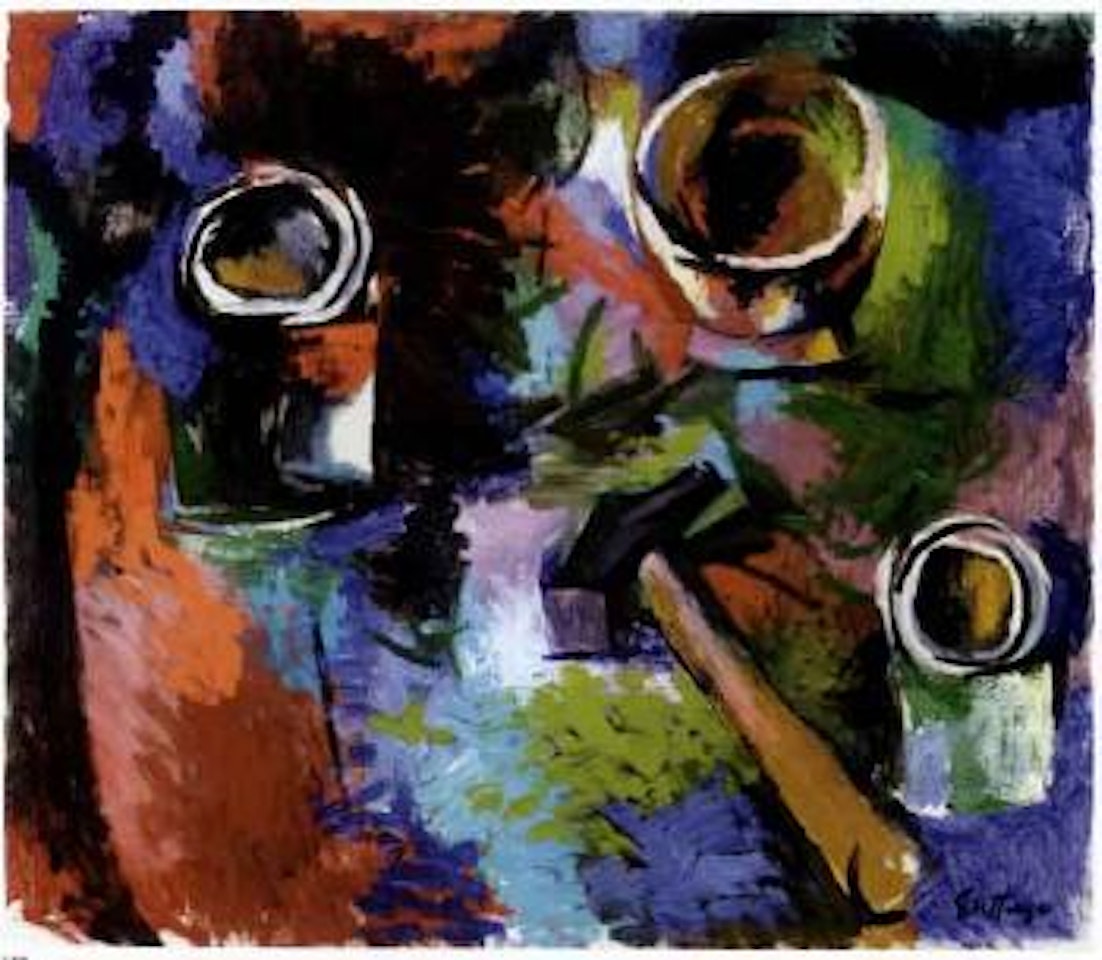 Still life with glasses and hammer by Renato Guttuso