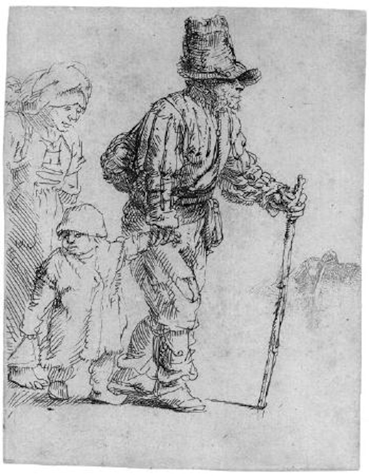 Peasant with wife and child by Attributed to Rembrandt Harmensz van Rijn