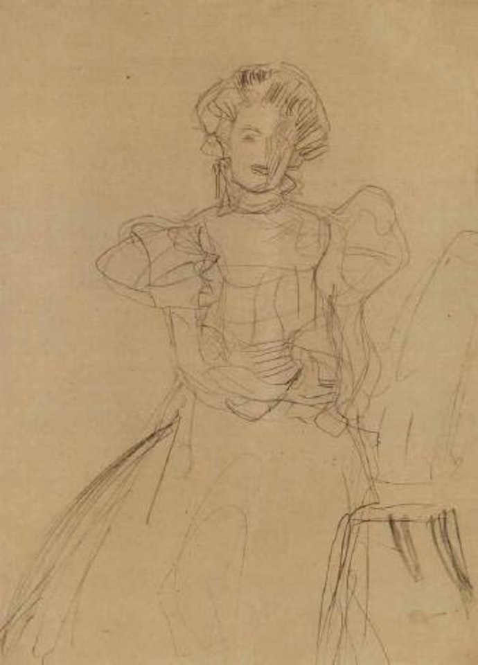 Portrait of Sonja Knips sitting on chair by Gustav Klimt