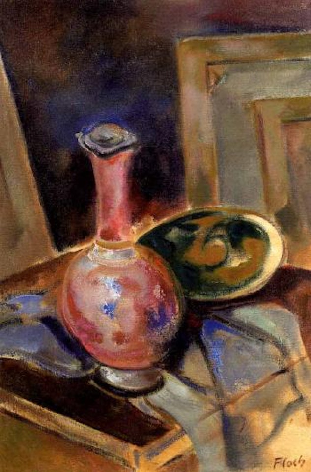 Still life with red vase by Joseph Floch