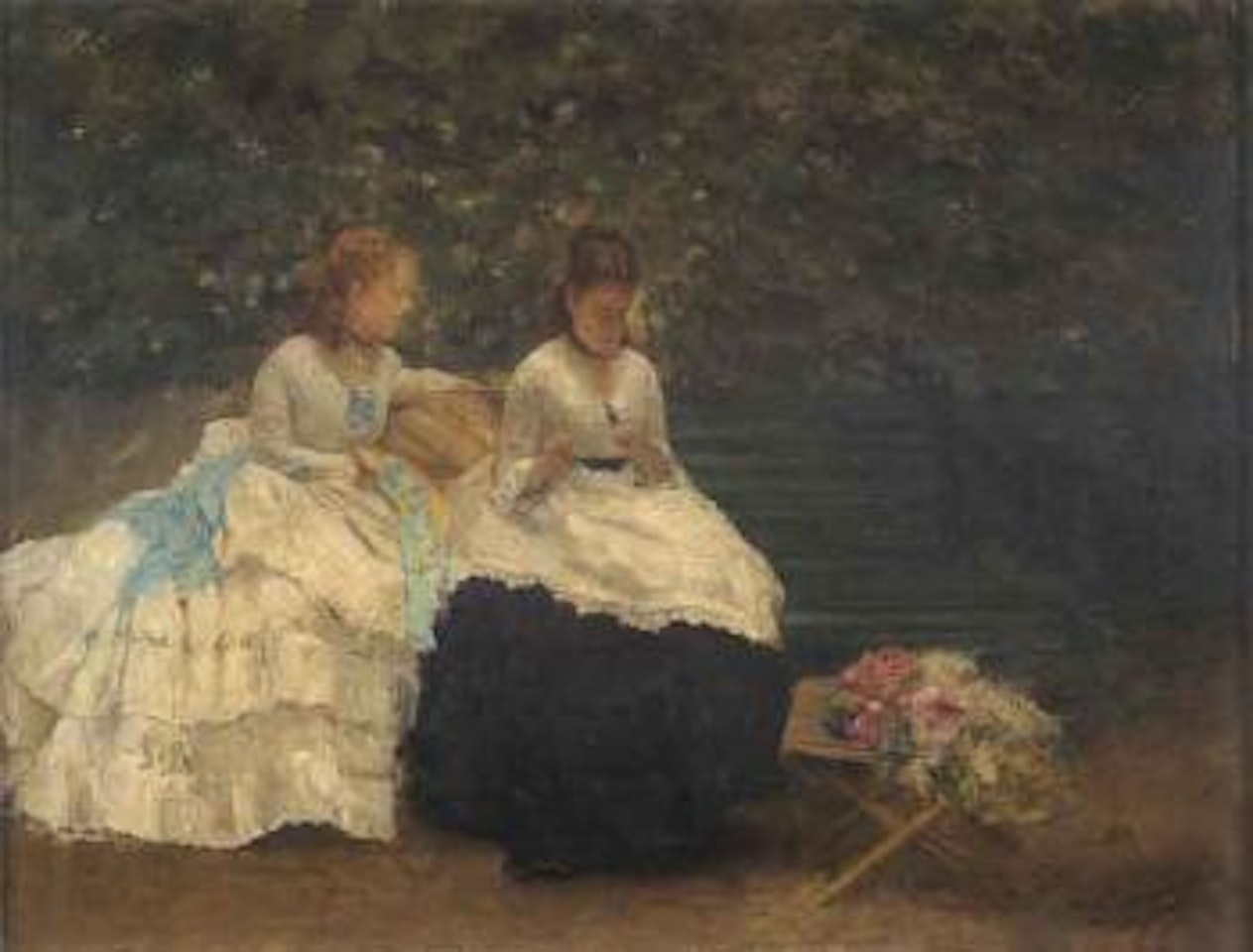 Portrait de deux femmes sur un banc by Giuseppe de Nittis