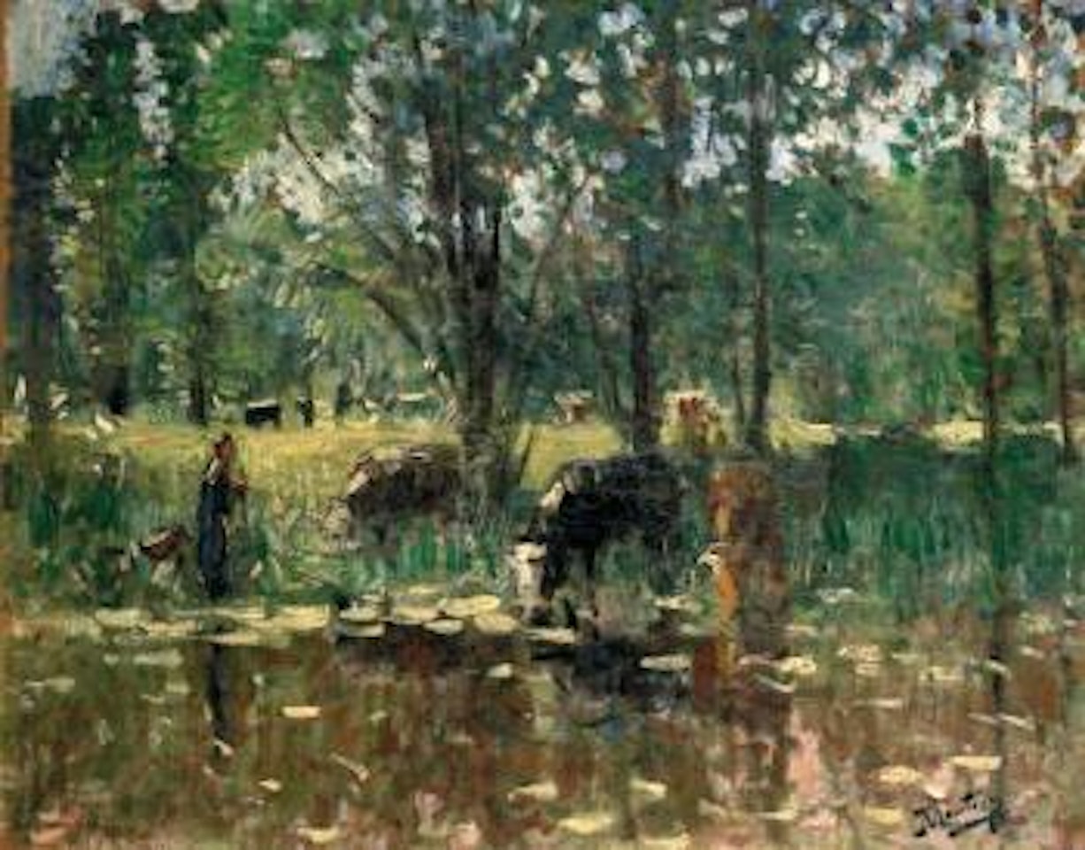 Le gue, animaux s'abreuvant by Pierre Eugène Montezin