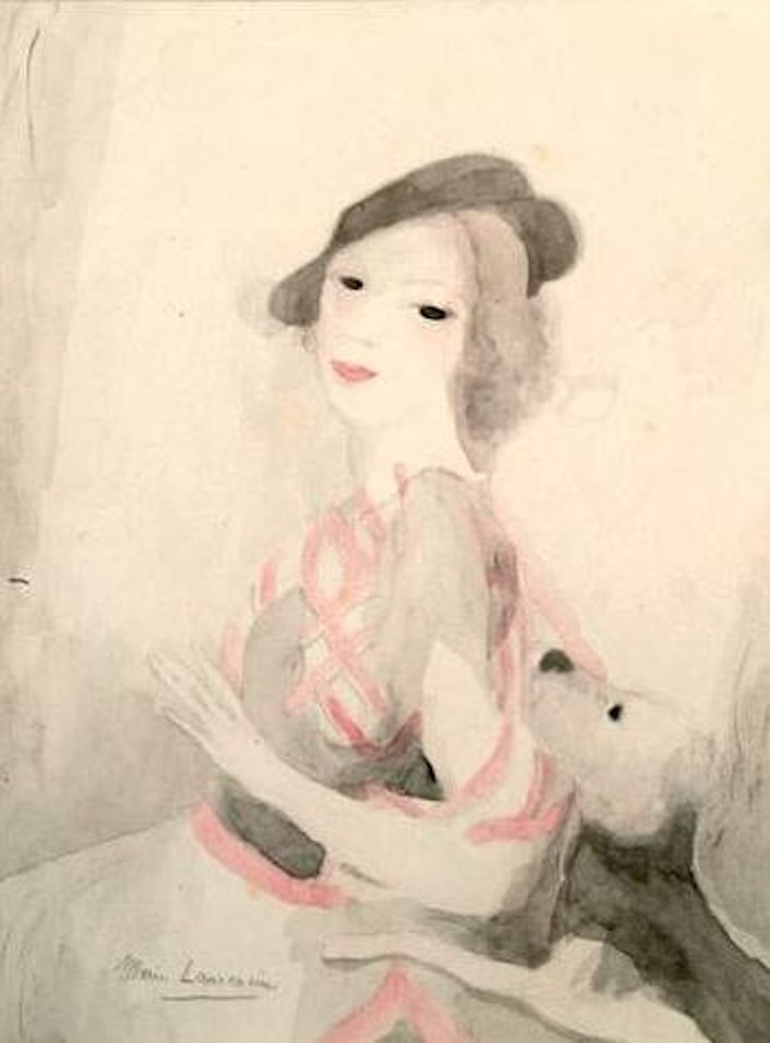 Jeune fille au chien, buste tourne vers la gauche by Marie Laurencin