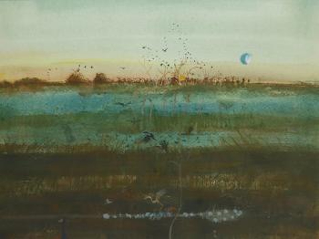 Moon over wetlands by John Olsen