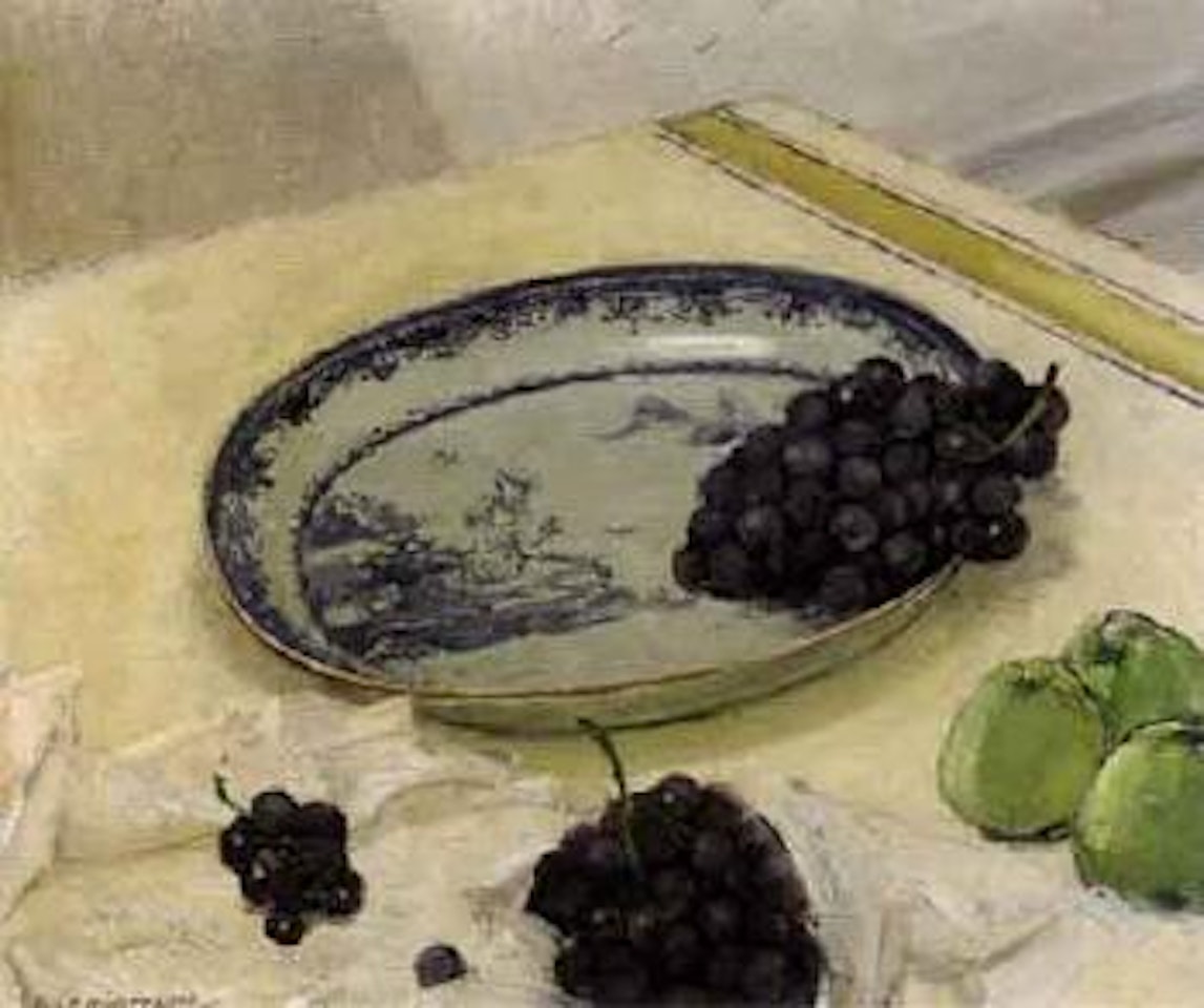 Still life of fruit and eastern dish by Olle Hjortzberg