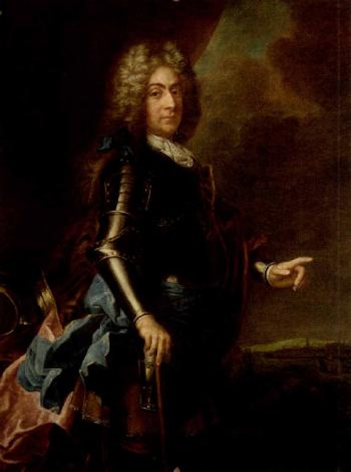 Portrait of a nobleman wearing armour and blue sash by Hyacinthe Rigaud