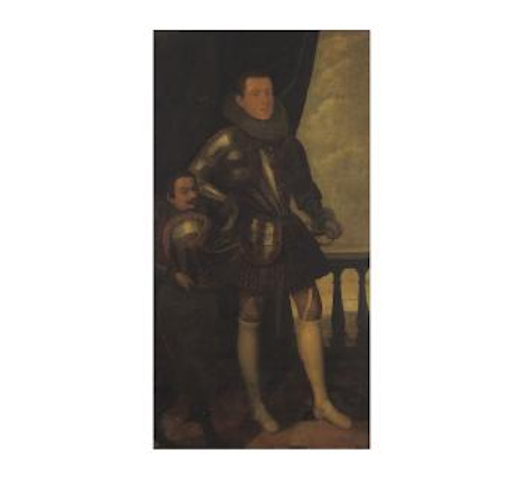 Portrait of a gentleman and a dwarf by Spanish School
