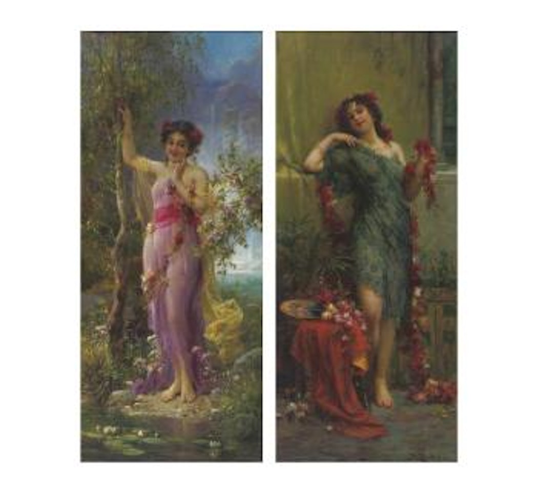 Girls with garlands of flowers by Hans Zatzka