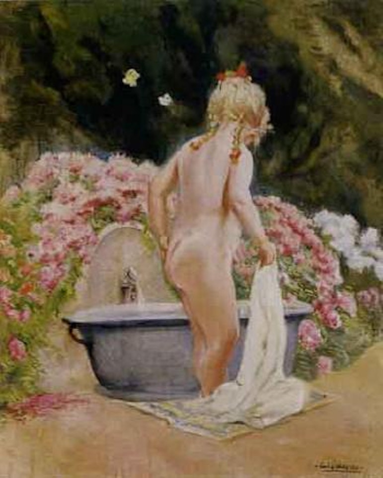 Girl bathing by Carlos Vasquez y Obeda
