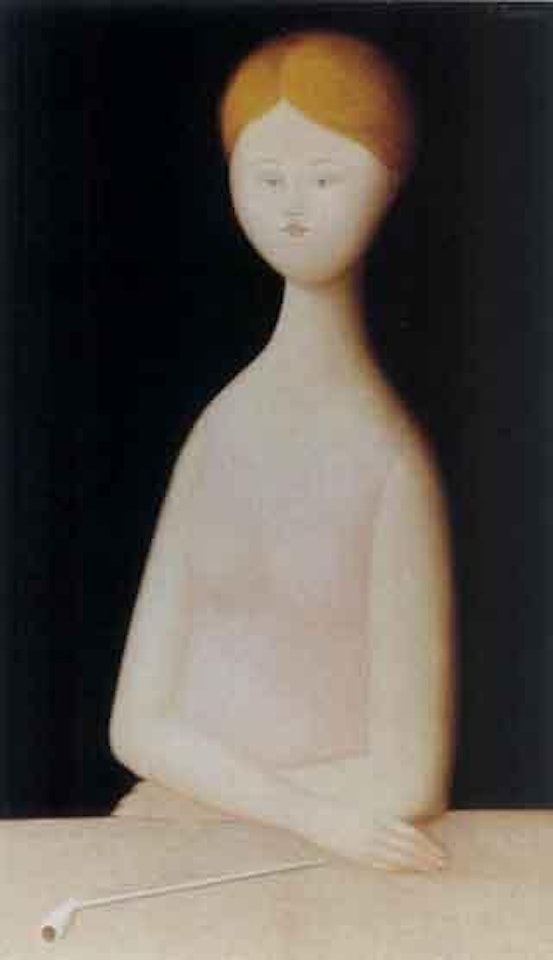 Girl at table with pipe by Antonio Bueno