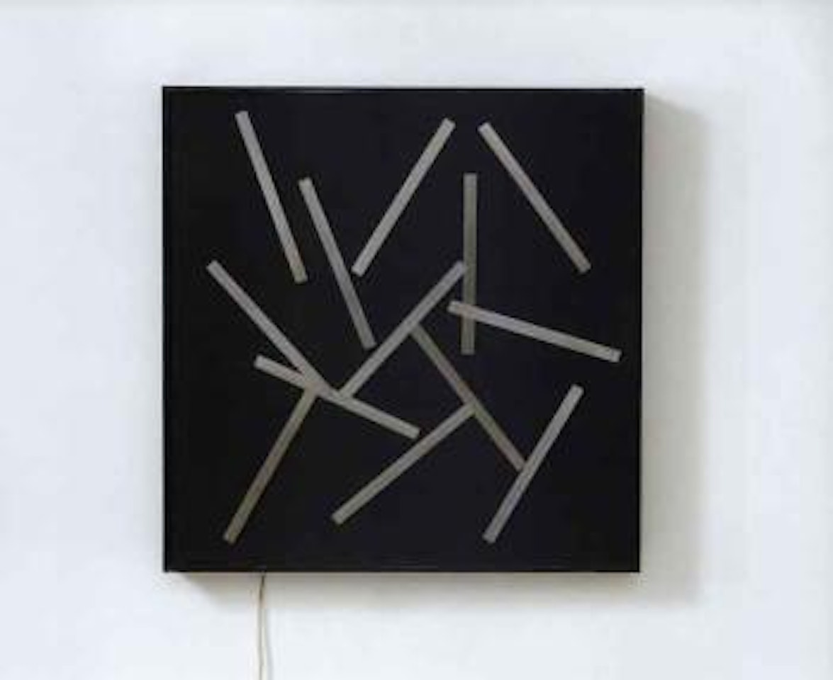 Kinetic object with thirteen strips by Gerhard Von Graevenitz