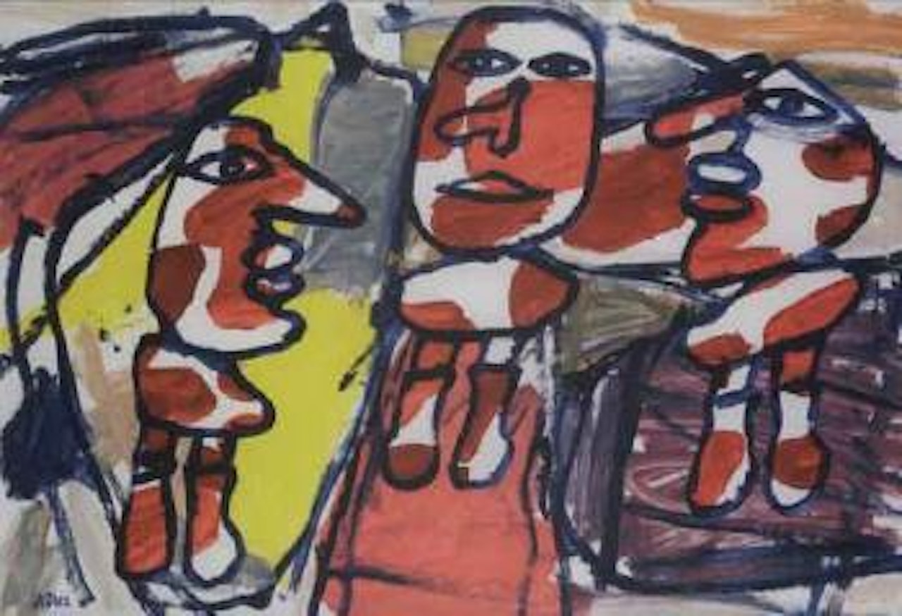 Site aleatoire avec trois personnages by Jean Dubuffet