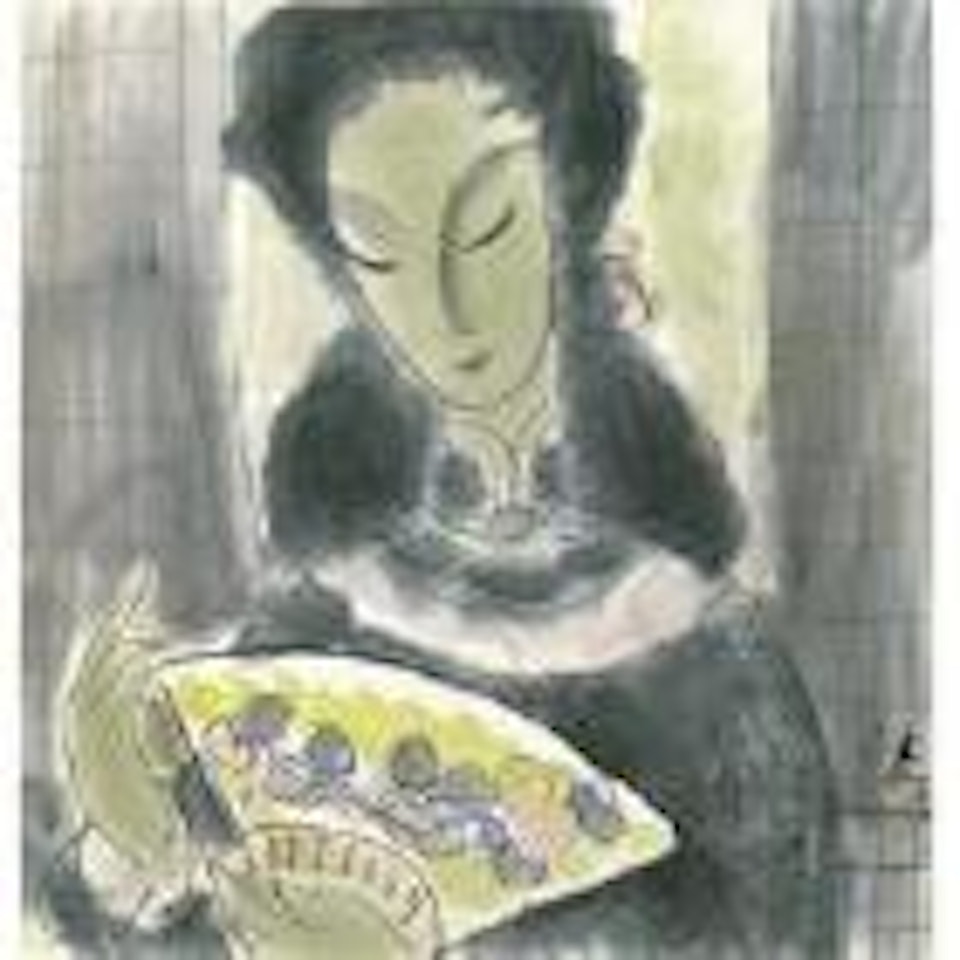 Lady holding a fan by Lin Fengmian