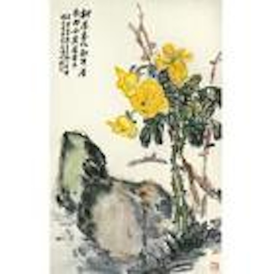 Yellow Chinese roses by Zhu Qizhan