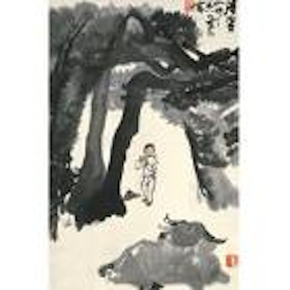 Herdboy playing flute by Li Keran