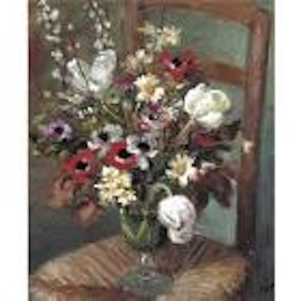 Tulips et anemones sur une chaise by Marcel Dyf