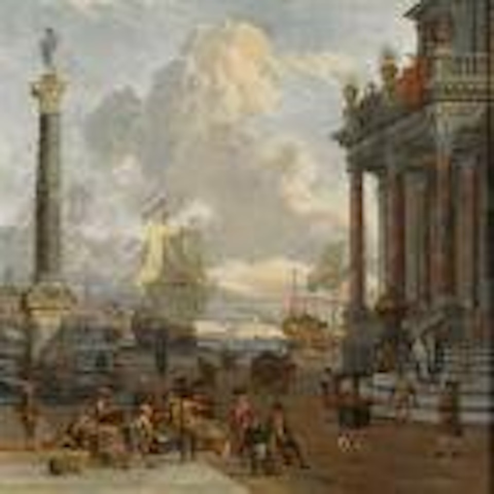 Mediterranean harbour scene by Abraham Storck