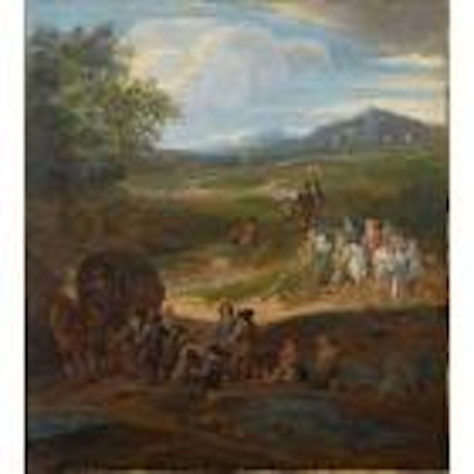 Landscape with travellers by Pieter Bout