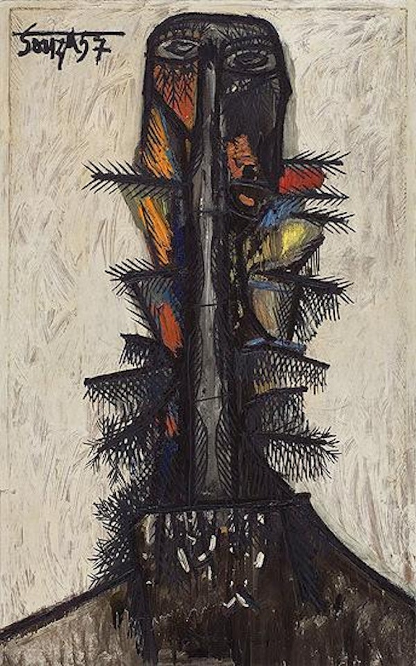 Elongated head with nails and arrows by Francis Newton Souza