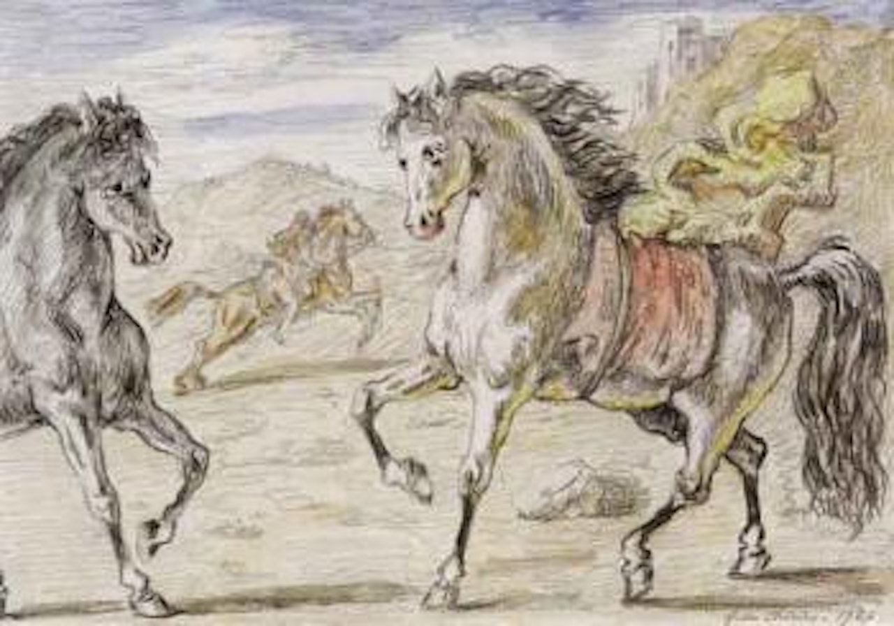 Horses in landscape by Giorgio de Chirico
