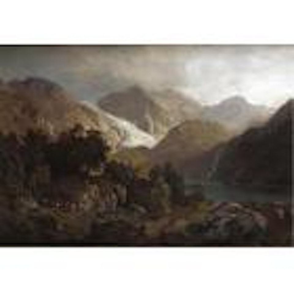 Figures and cattle in a mountainous landscape by Anders Monsen Askevold