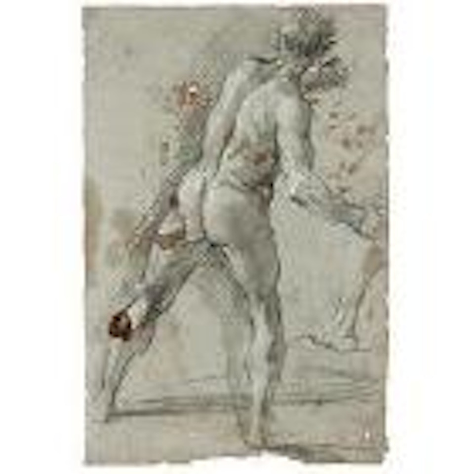 Standing male figure, clutching a stone in his hand. Putto by Pier Francesco Mola