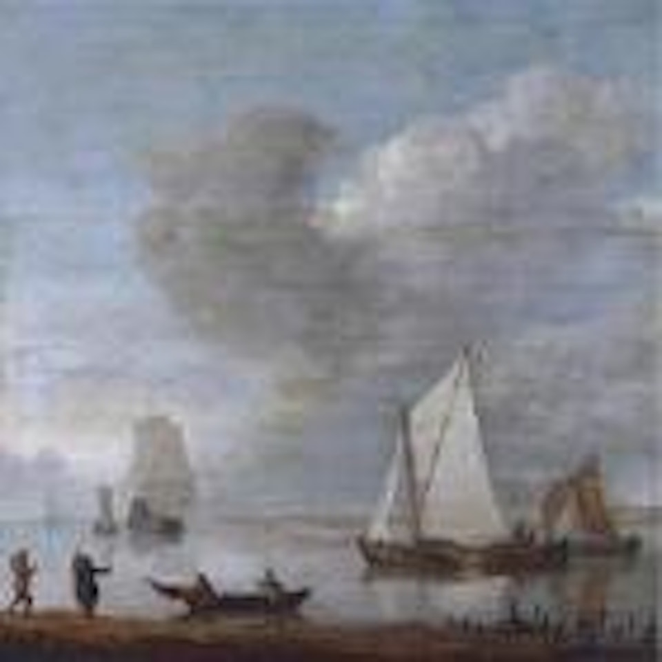 Dutch shipping moored in an estuary by Francis Swaine
