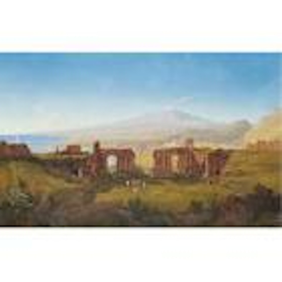 Sicily, view of the Greek theatre at Taormina with mount Etna beyond by Italian School